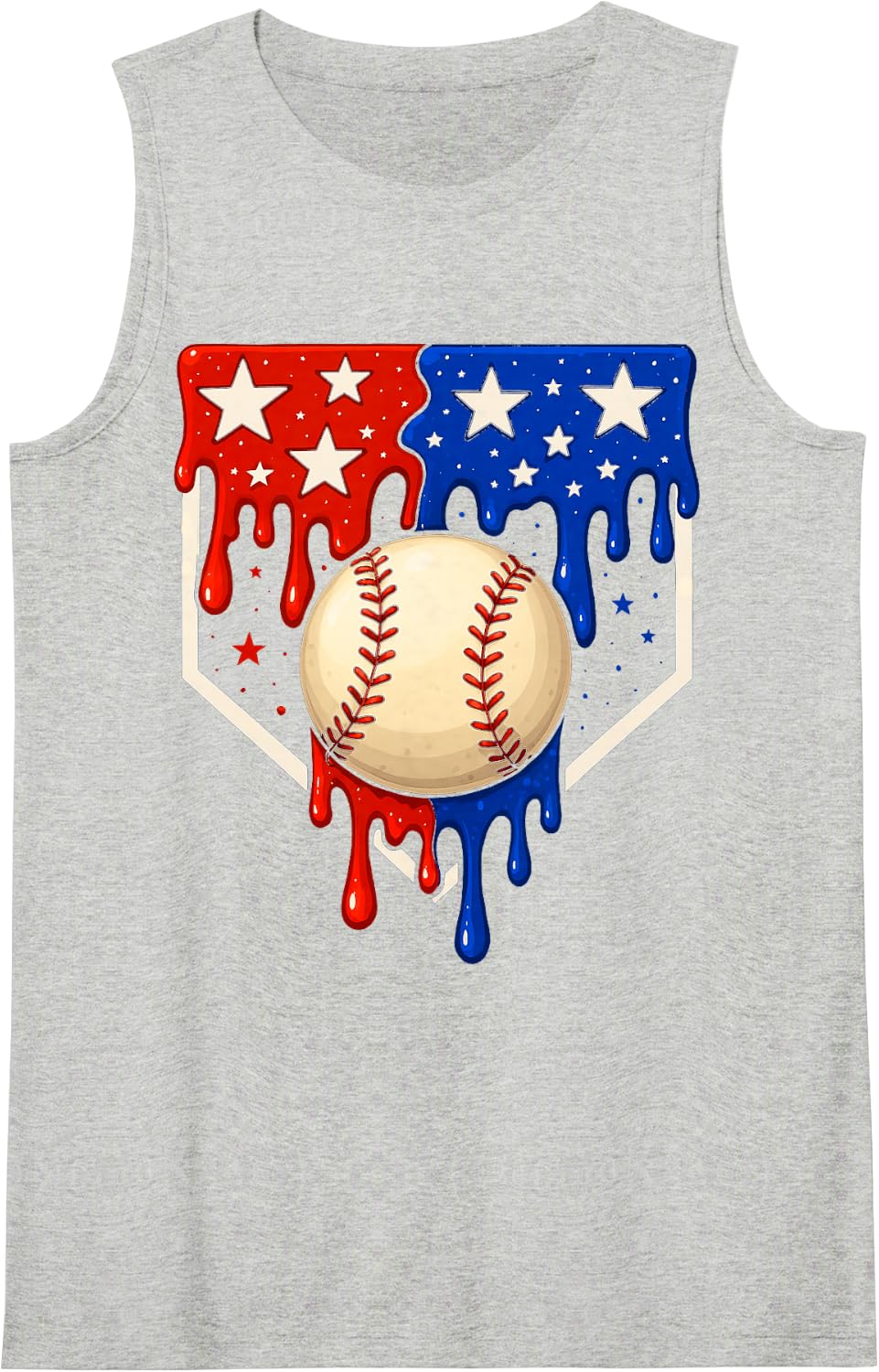 Baseball Drip 4th of July Boys Patriotic Memorial Day Sleeveless Tank Top - Heather Grey