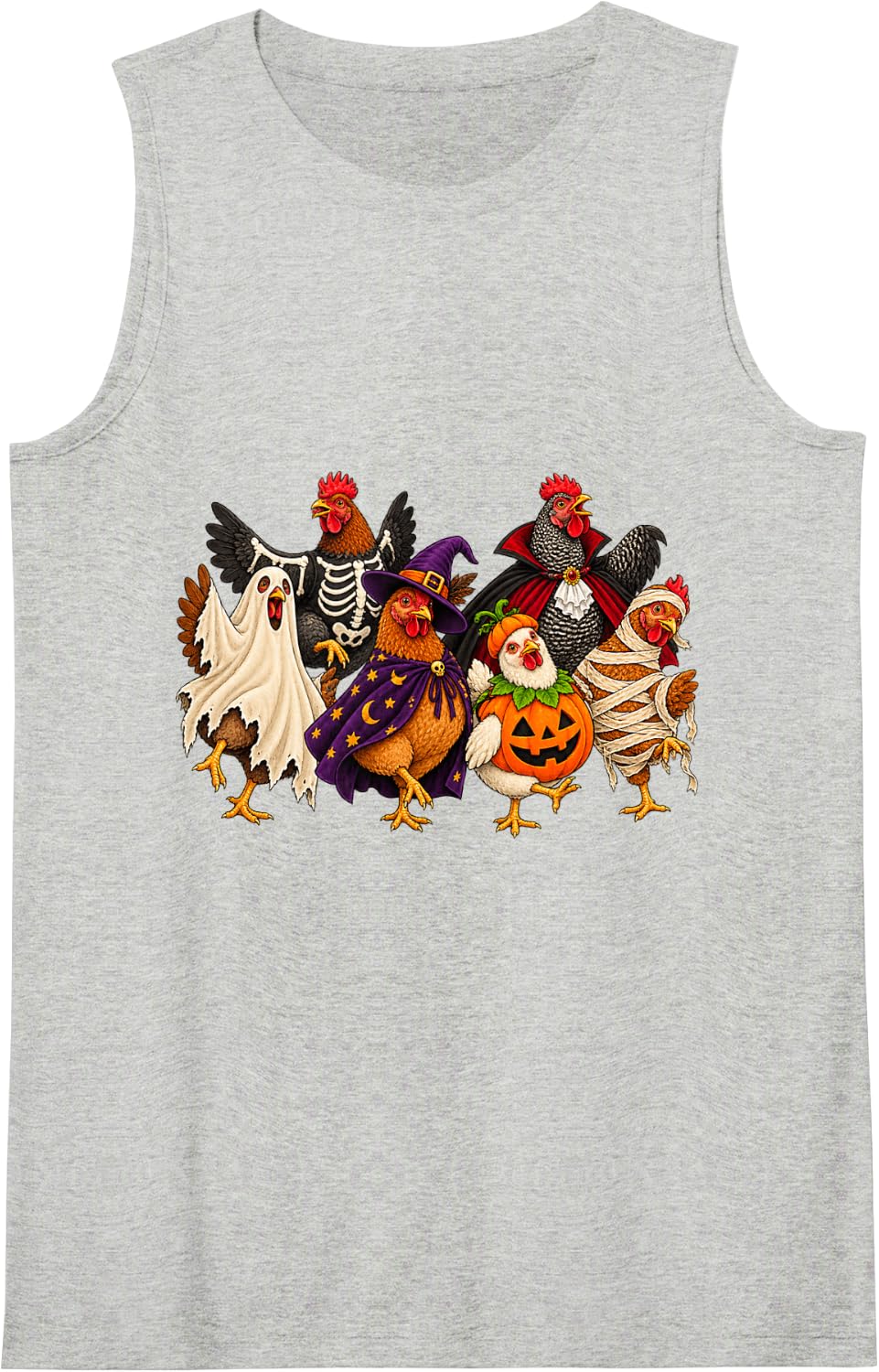 Funny Chicken Halloween Costumes Ghost Pumpkin Skeleton Sleeveless Tank Top - Heather Grey
