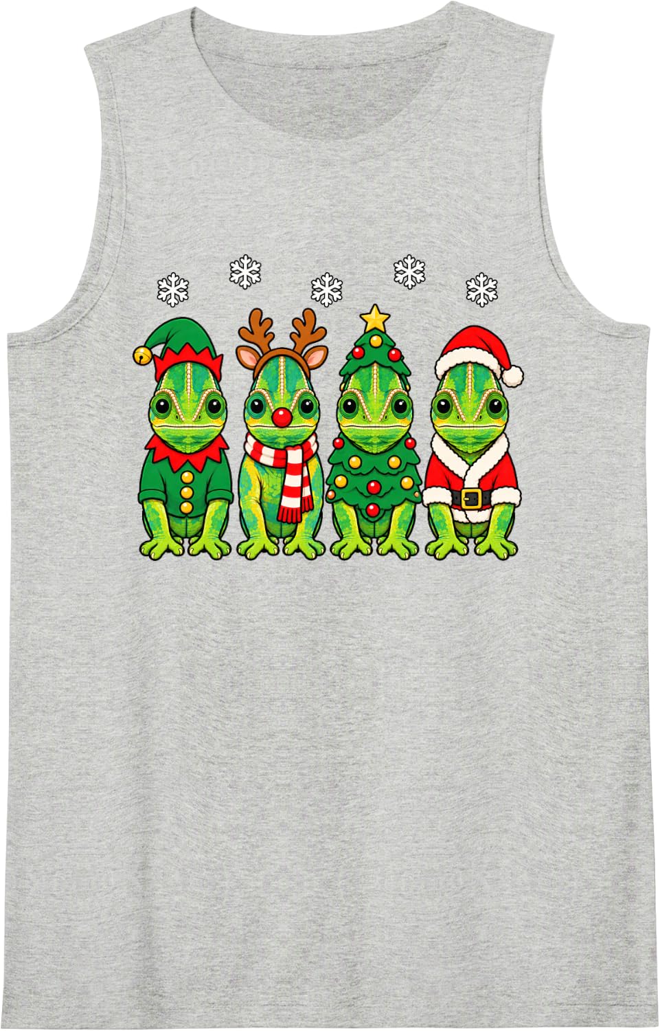 Chameleon Christmas Reindeer Santa Sleeveless Tank Top - Heather Grey