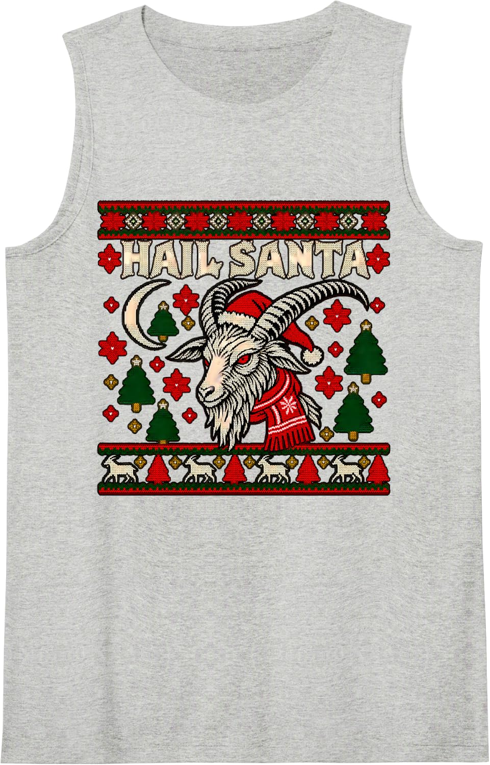 Hail Santa Pagan Solstice Gothic Ugly Christmas Spooky Sleeveless Tank Top - Heather Grey