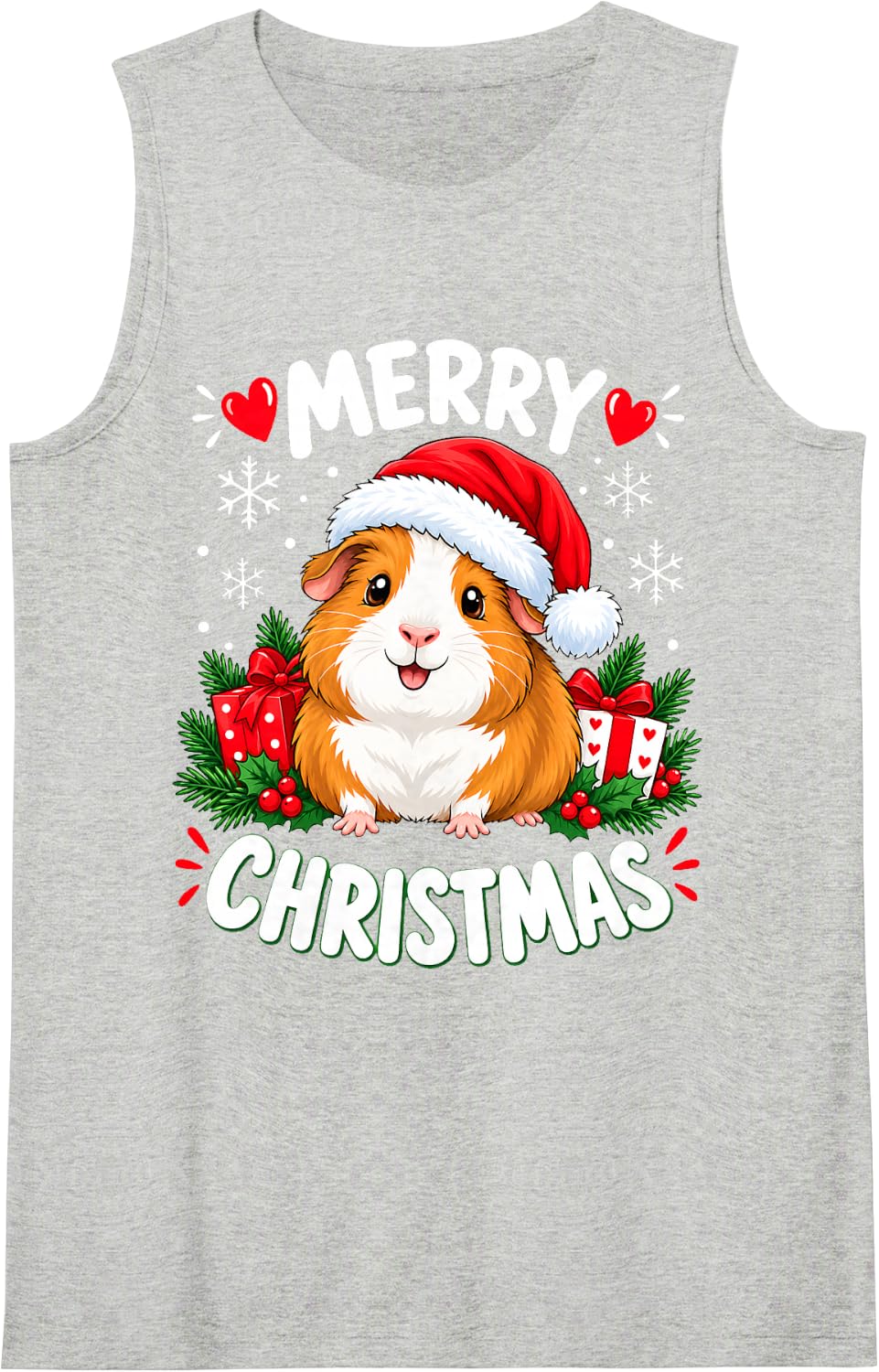 Cute Merry Christmas Festive Guinea Pig Sleeveless Tank Top - Heather Grey