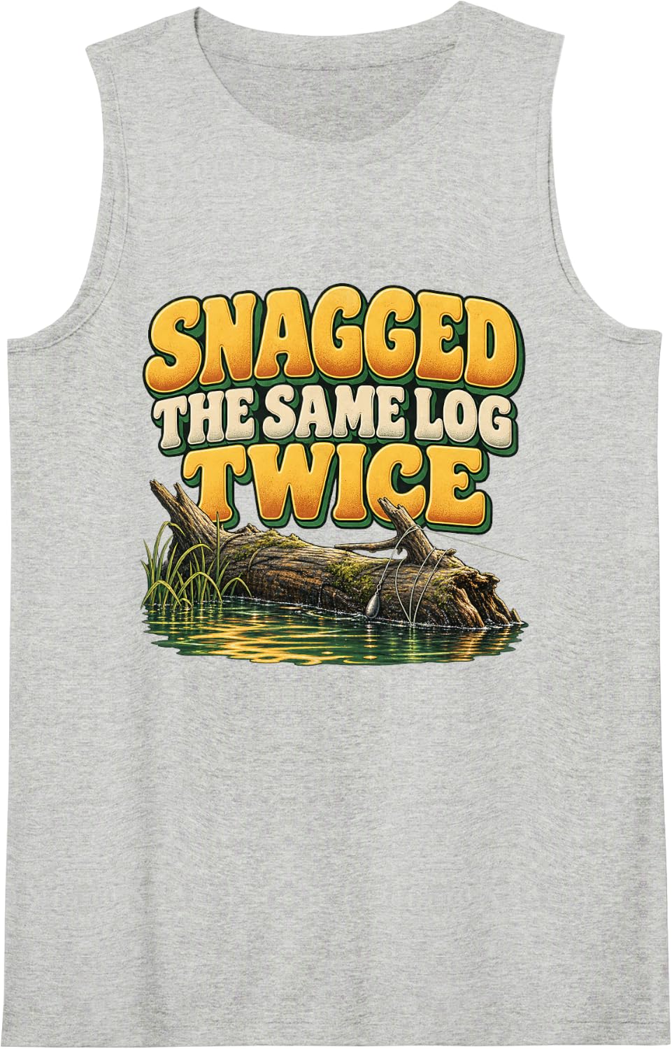 Snagged The Same Log Twice Catfish Fishing Graphic Tee Sleeveless Tank Top - Heather Grey