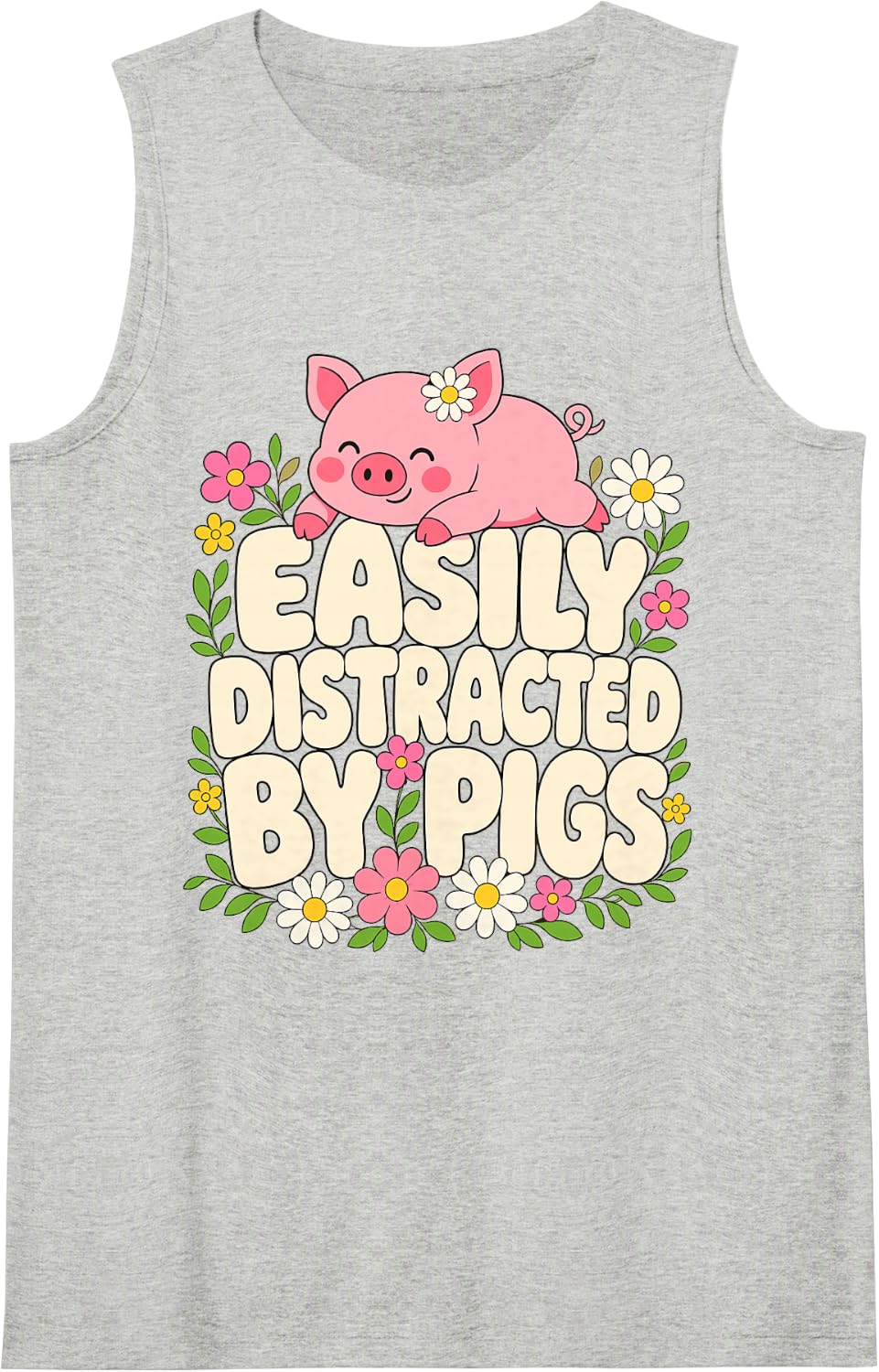 Easily Distracted by Pigs Pig Lover Sleeveless Tank Top - Heather Grey