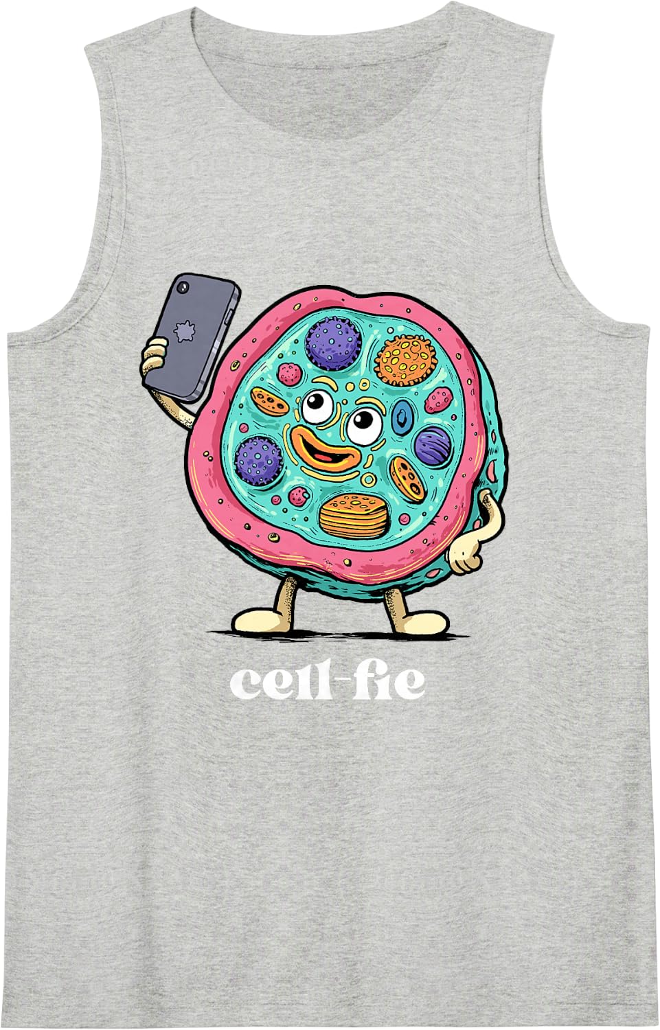 Science Shirt Cellfie Biology Selfie Pun Funny Teacher Sleeveless Tank Top - Heather Grey