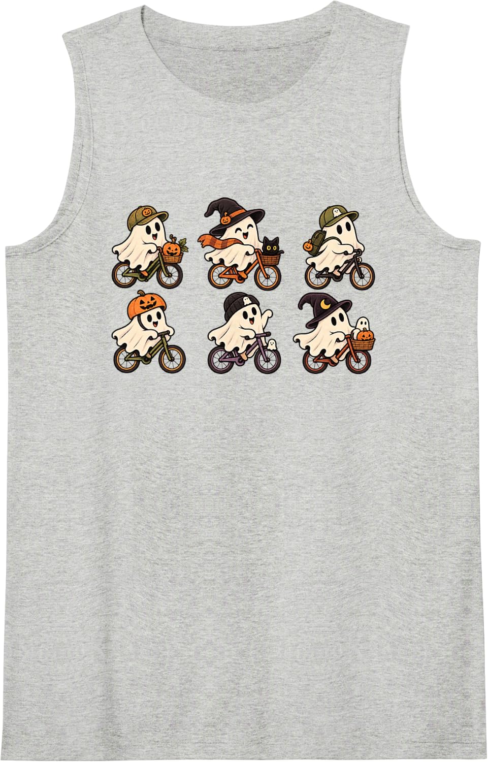 Cute Cycling Ghosts Funny Bicycle Lover Cyclist Halloween Sleeveless Tank Top - Heather Grey