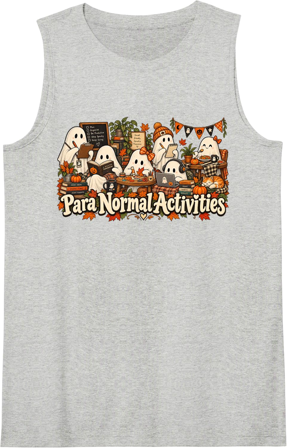 Paranormal Activities Funny Halloween Ghosts Sleeveless Tank Top - Heather Grey
