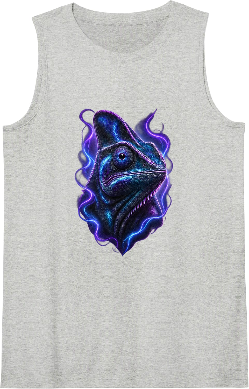 Chameleon with Violet Plasma Curves Reptile Art Sleeveless Tank Top - Heather Grey