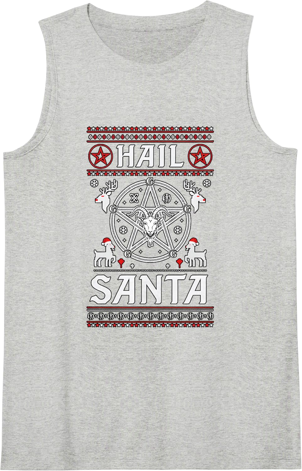 Hail Santa Wiccan Pagan Solstice Gothic Ugly Christmas Sleeveless Tank Top - Heather Grey