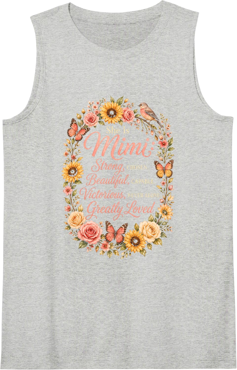 Christian Grandmother She is Mimi Strong Chosen Beautiful Sleeveless Tank Top - Heather Grey