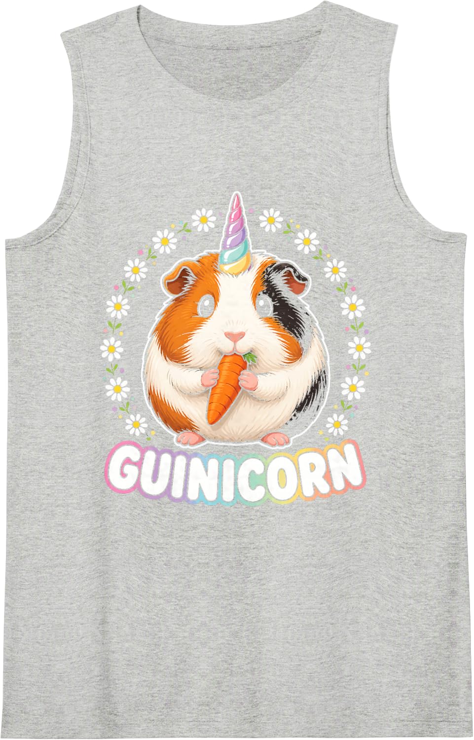 Guinea Pig Unicorn Guinicorn Lover Cute Carrot Daisies Sleeveless Tank Top - Heather Grey