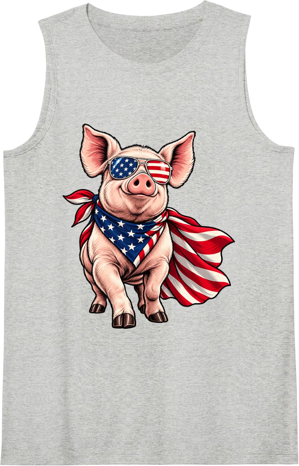 Patriotic Pig American Flag Sunglasses Cape 4th of July Sleeveless Tank Top - Heather Grey