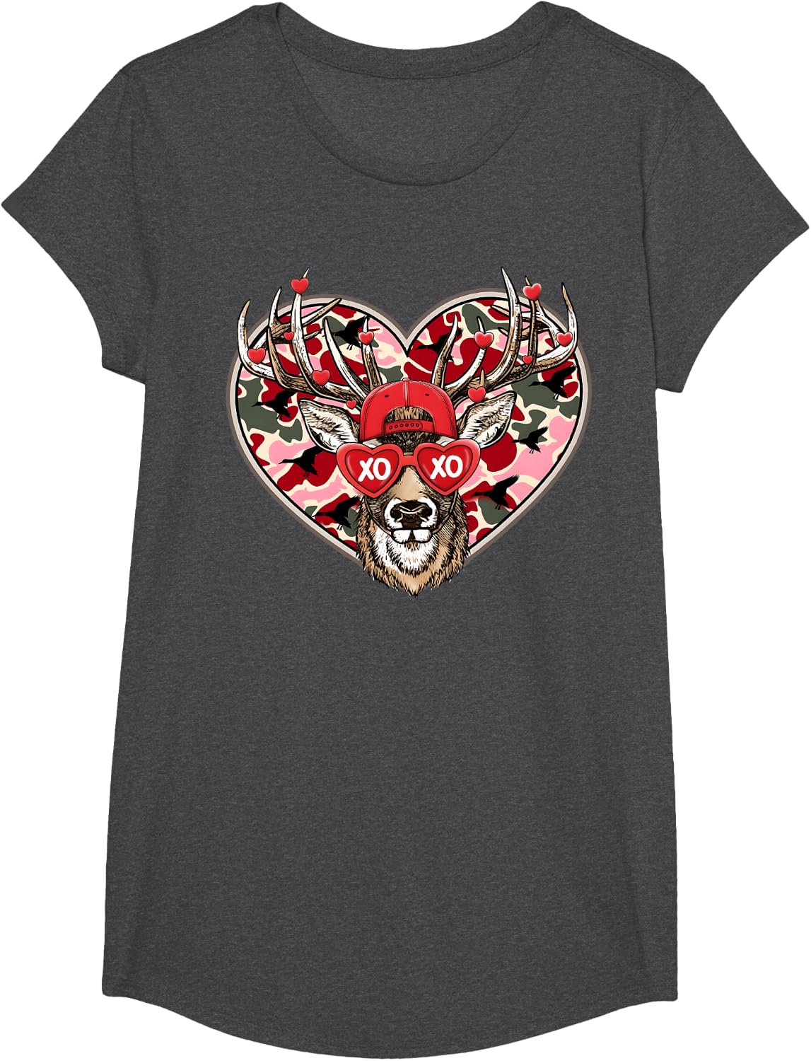 Valentine XOXO Funny Deer Hunting Buck Men Women Kid T-Shirt - Girls Dark Heather Grey