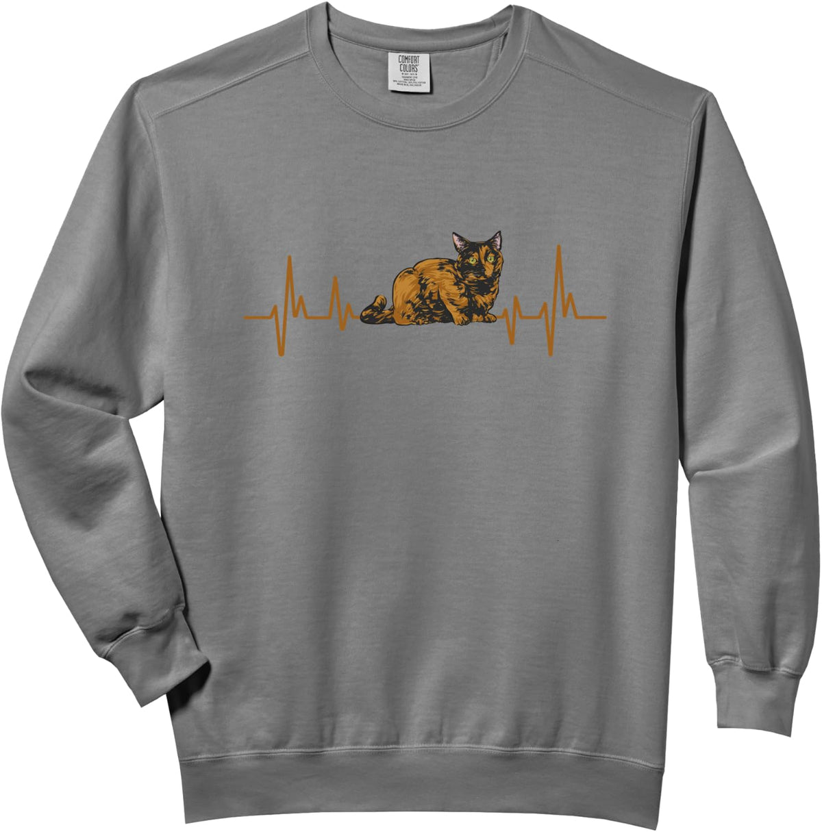 Tortoiseshell Cat Heartbeat Tortie Cat Comfort Colors Adult Sweatshirt - Adult Unisex Grey