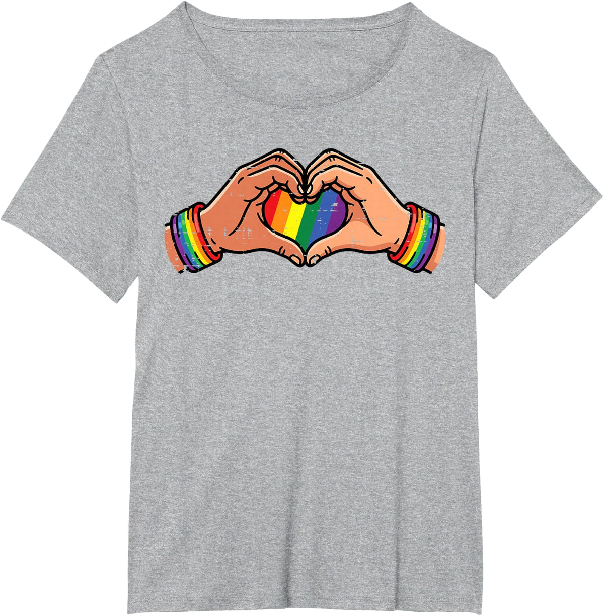 Rainbow Gay Heart Hands LGBT Pride Month Love Ally Women Men T-Shirt - Heather Grey