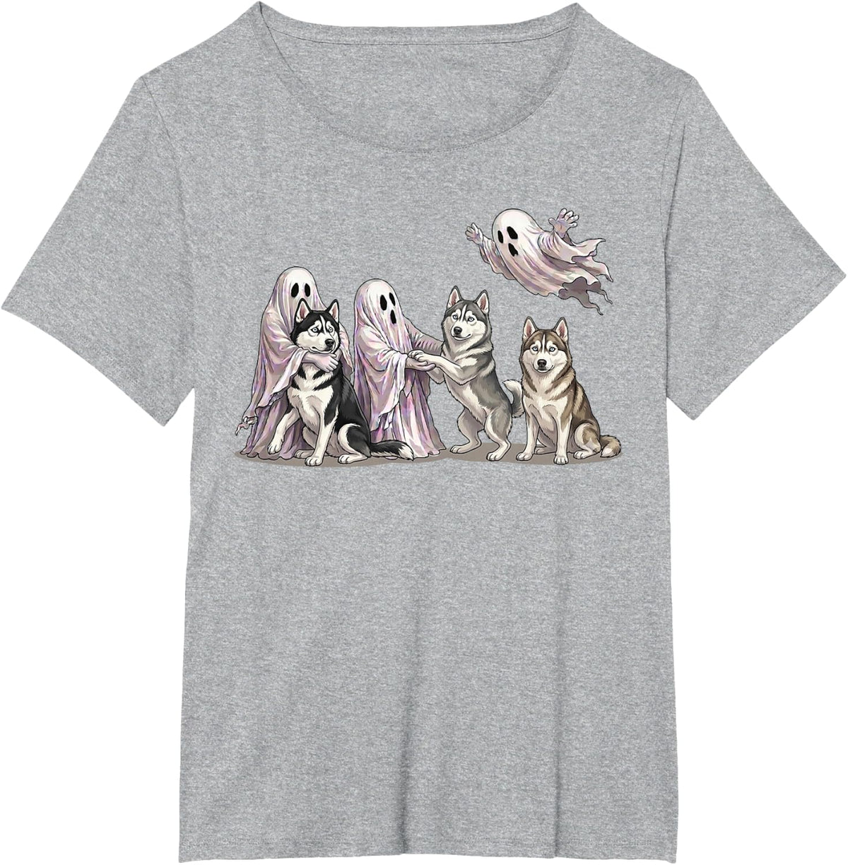 Funny Spooky Ghost Husky Halloween Dog Lover T-Shirt - Heather Grey