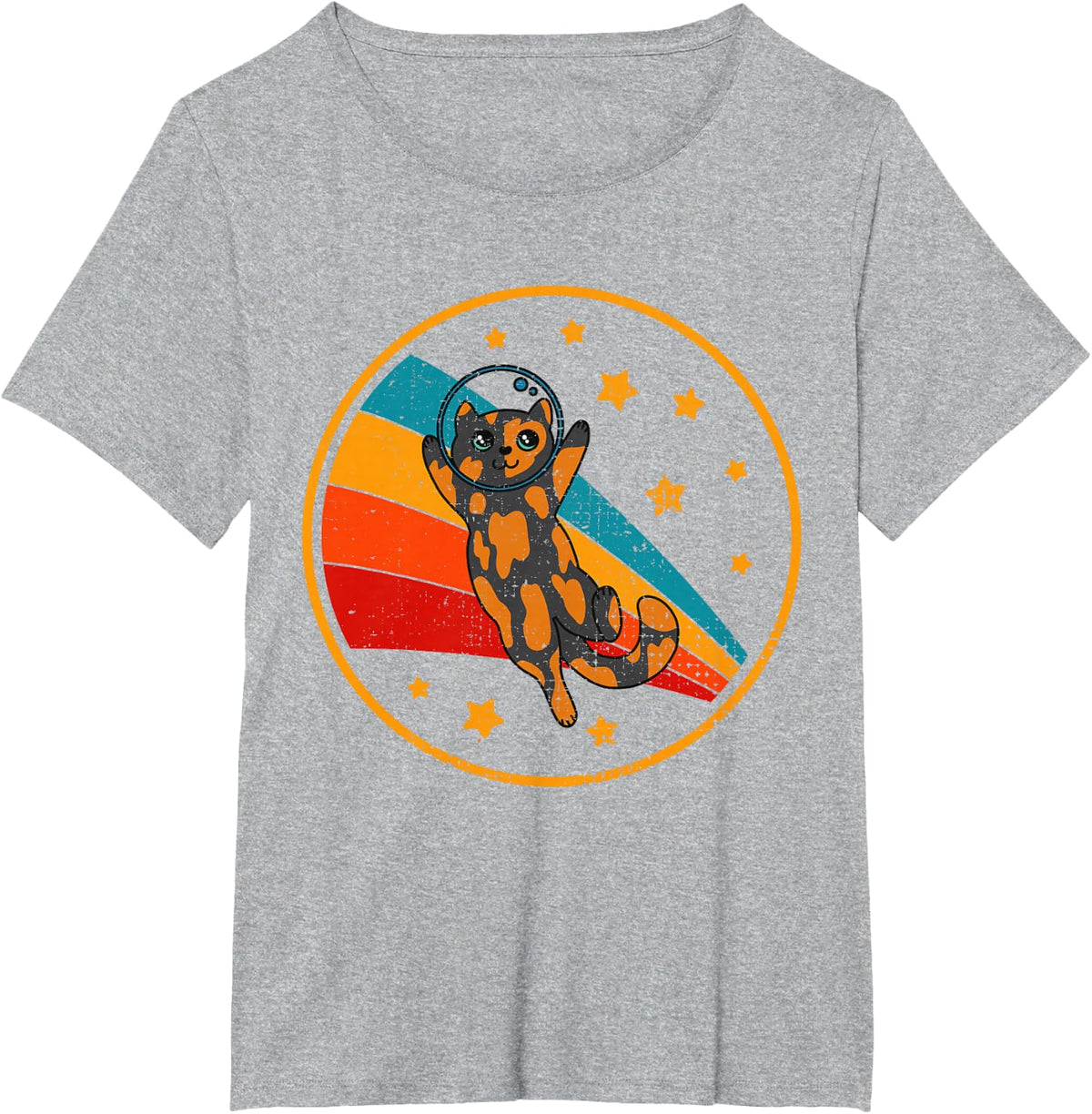 Cute Vintage Tortoiseshell Cat Retro Space Cat T-Shirt for Men Women Girls Kids - Heather Grey