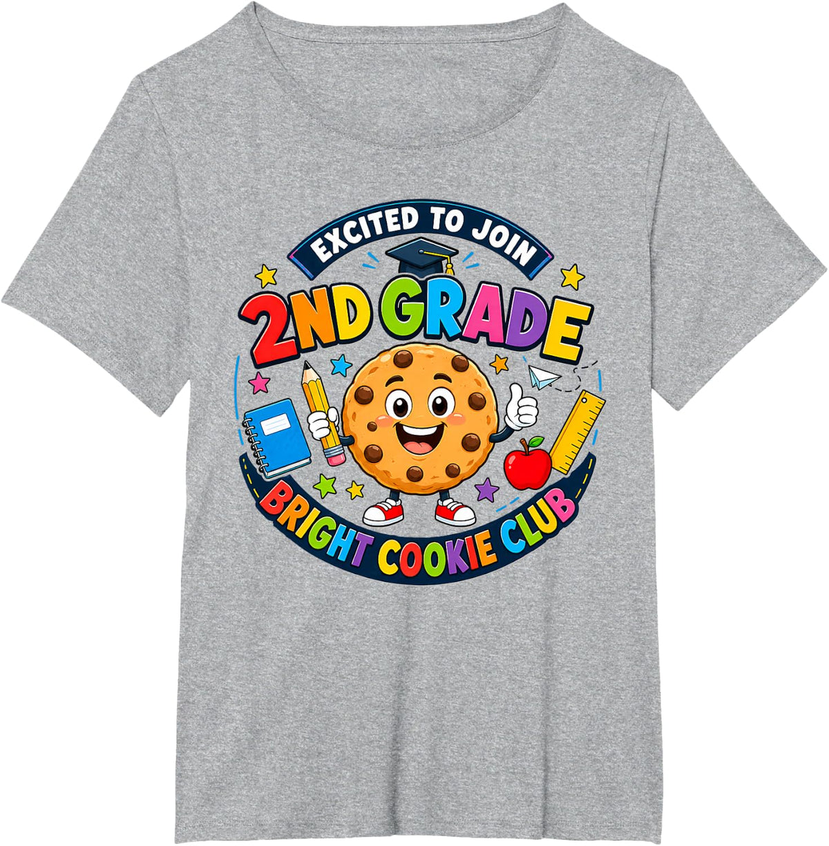 2nd Grade Teacher Shirt Back to School Bright Cookie Club Tee T-Shirt for Kids Teachers - Heather Grey