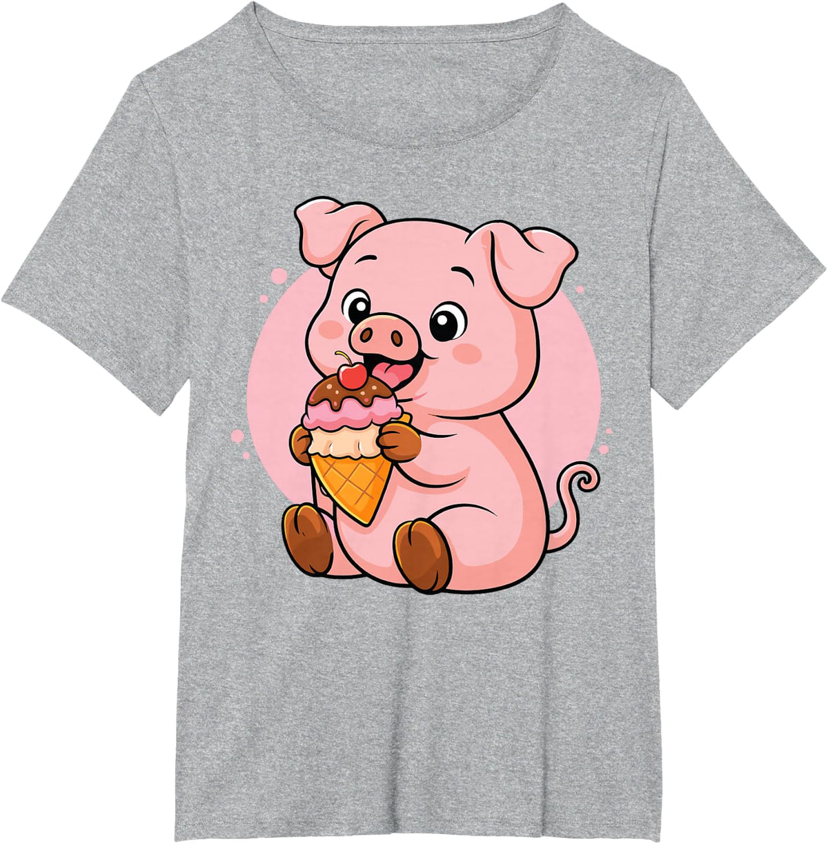 Pig Eating Ice Cream Graphic Boys Girls Pig Lover T-Shirt - Heather Grey