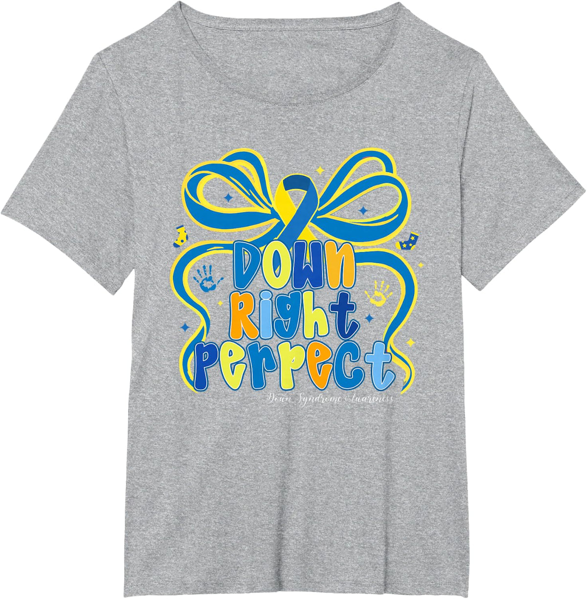 Down Right Perfect Down Syndrome Awareness Coquette Bow T-Shirt - Heather Grey