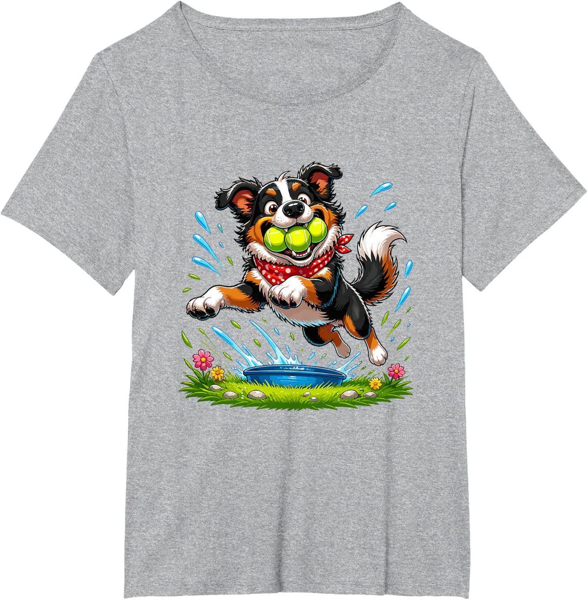 Playful Border Collie Frisbee Jumping Dog T-Shirt - Heather Grey