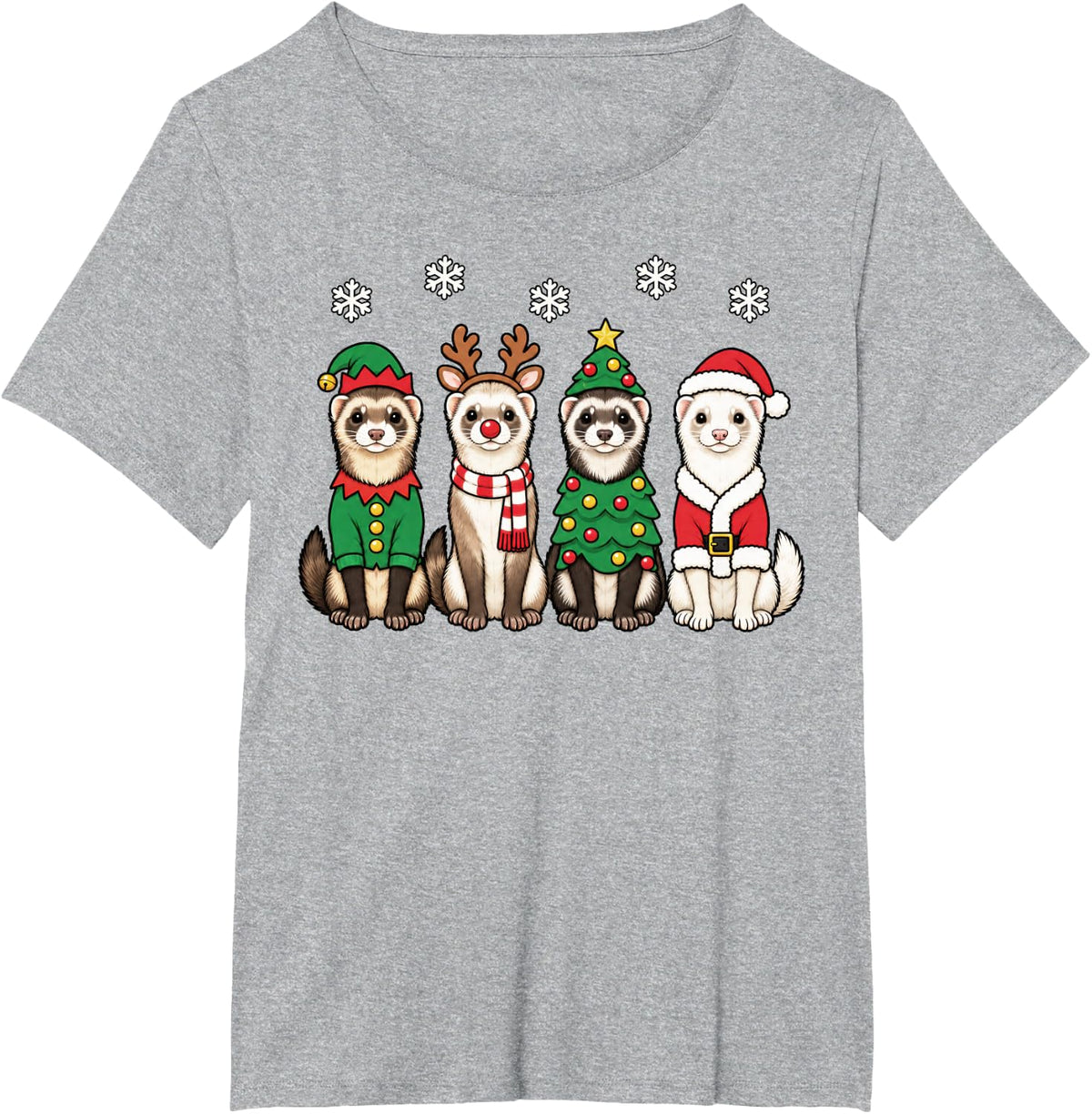Ferret Christmas Reindeer Santa T-Shirt - Heather Grey