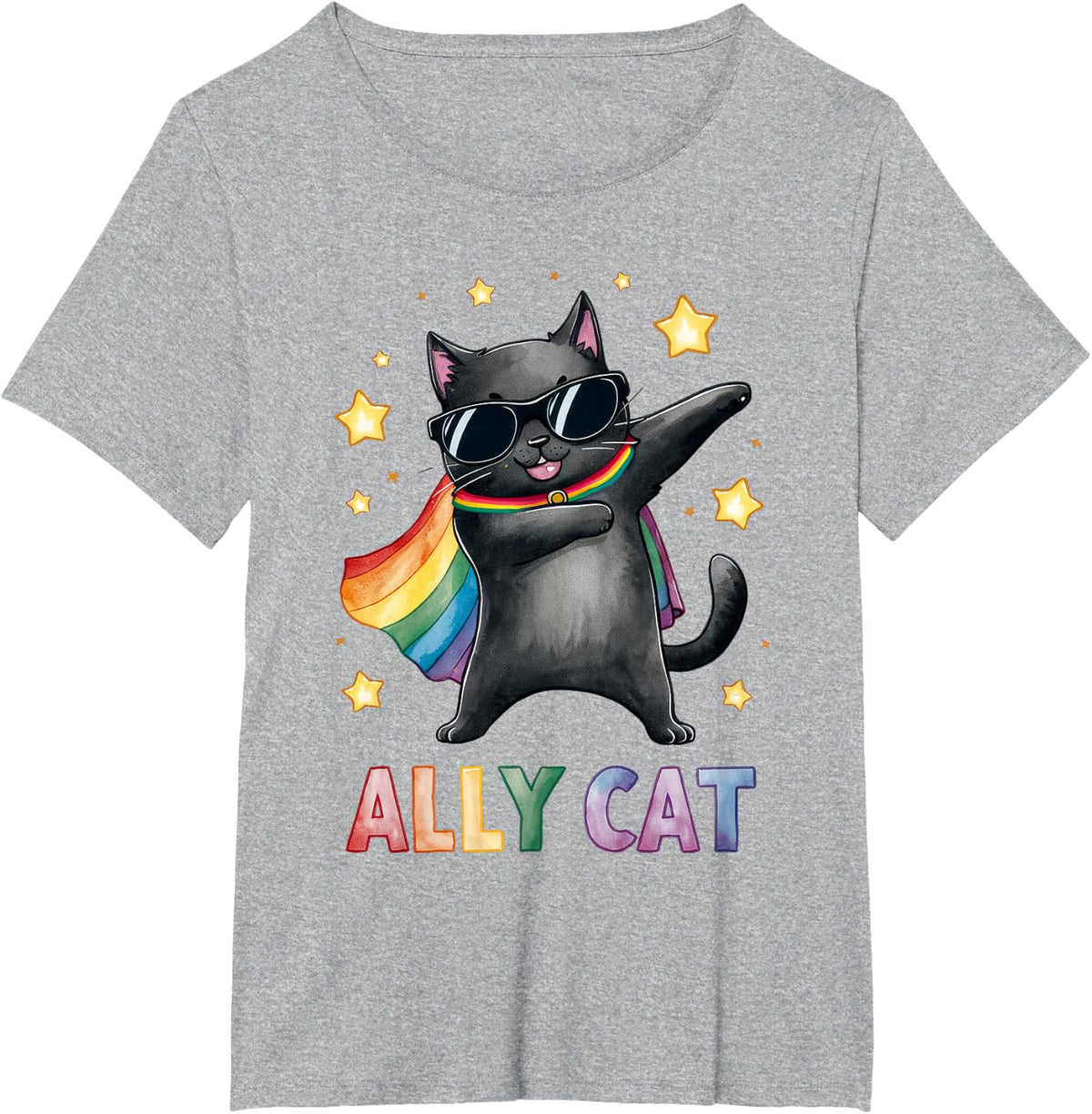 Gay Pride Month Ally Cat Funny LGBTQ Rainbow Men Women Kids T-Shirt - Heather Grey