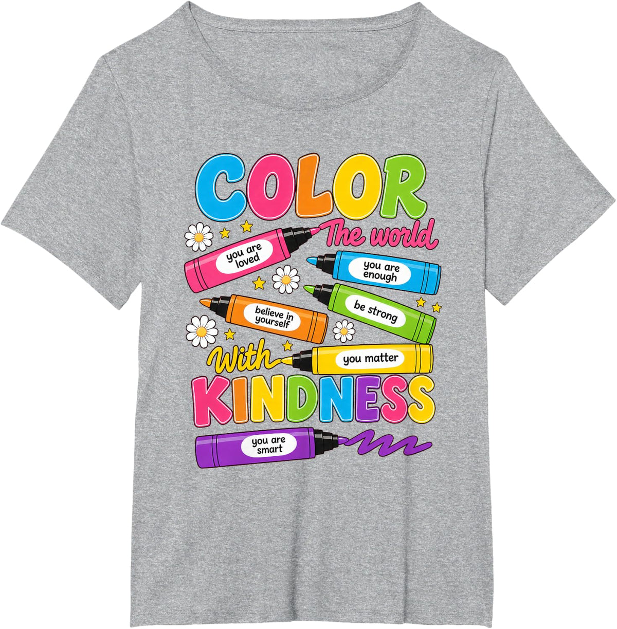 Color The World with Kindness Teachers Back to School Tee T-Shirt - Heather Grey