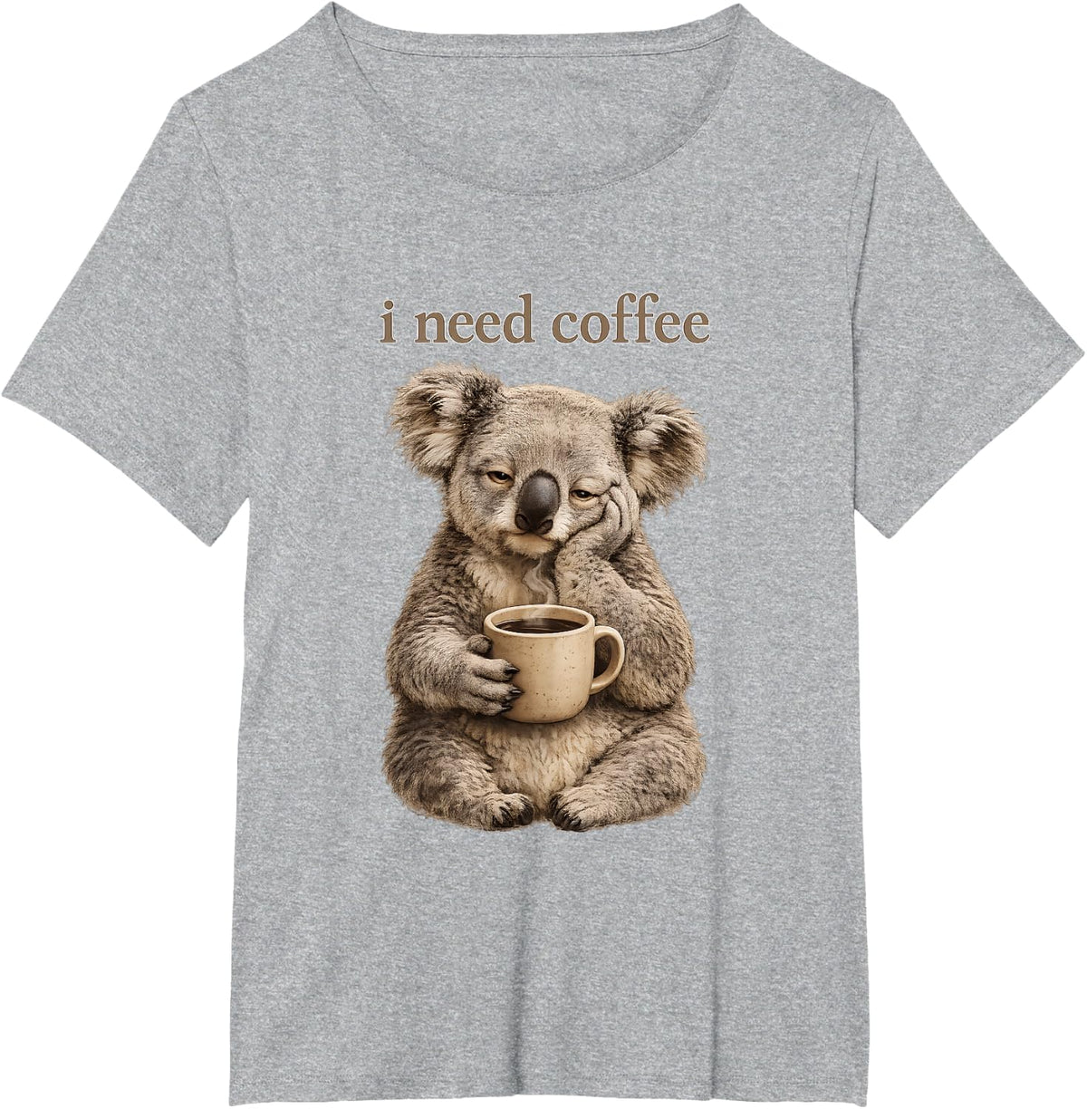 Koala I Need Coffee Lover Sleepy Morning Caffeine Humor T-Shirt - Heather Grey