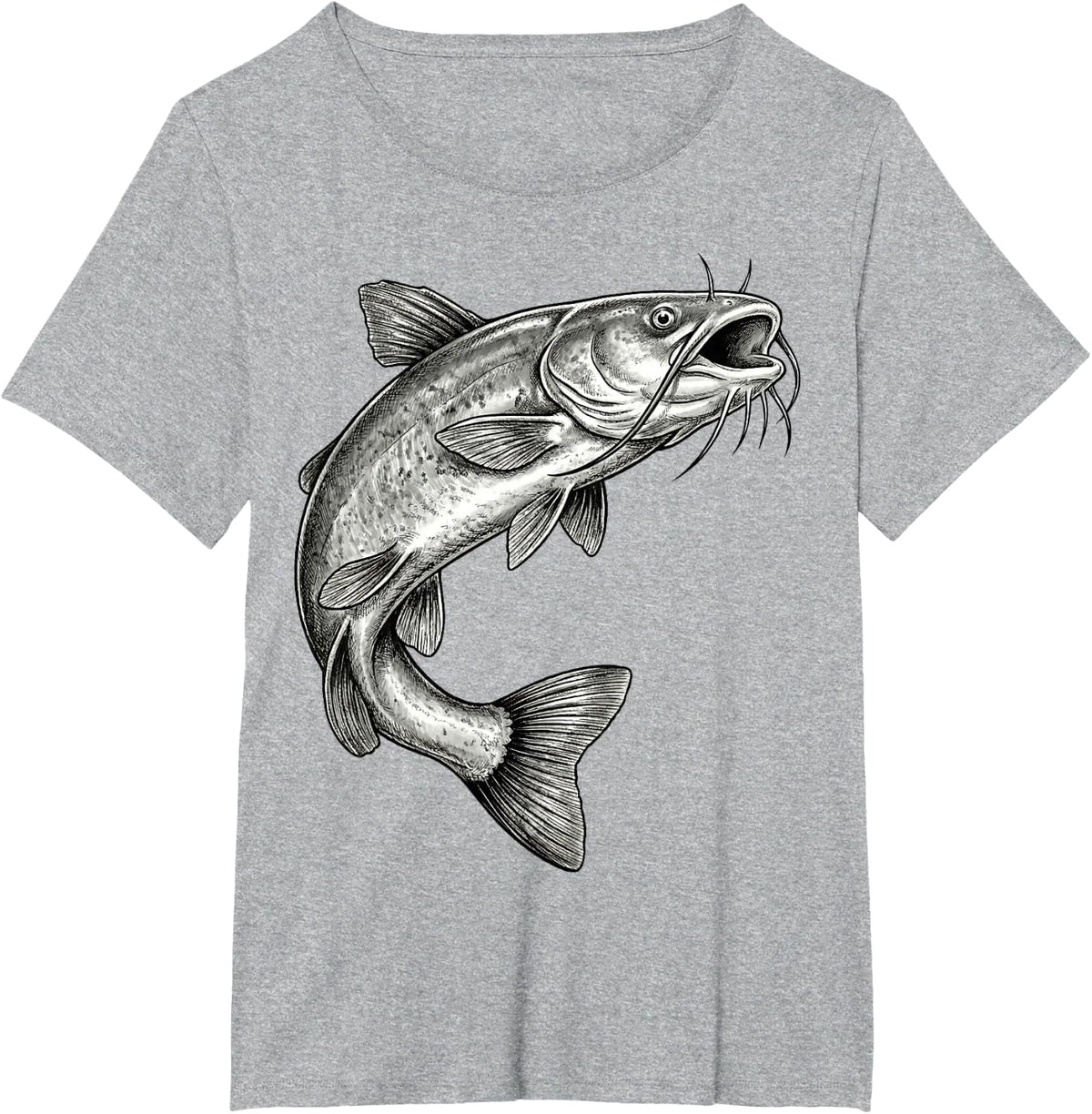 Vintage Bullhead Catfish Fishing Fisherman Angler T-Shirt - Heather Grey