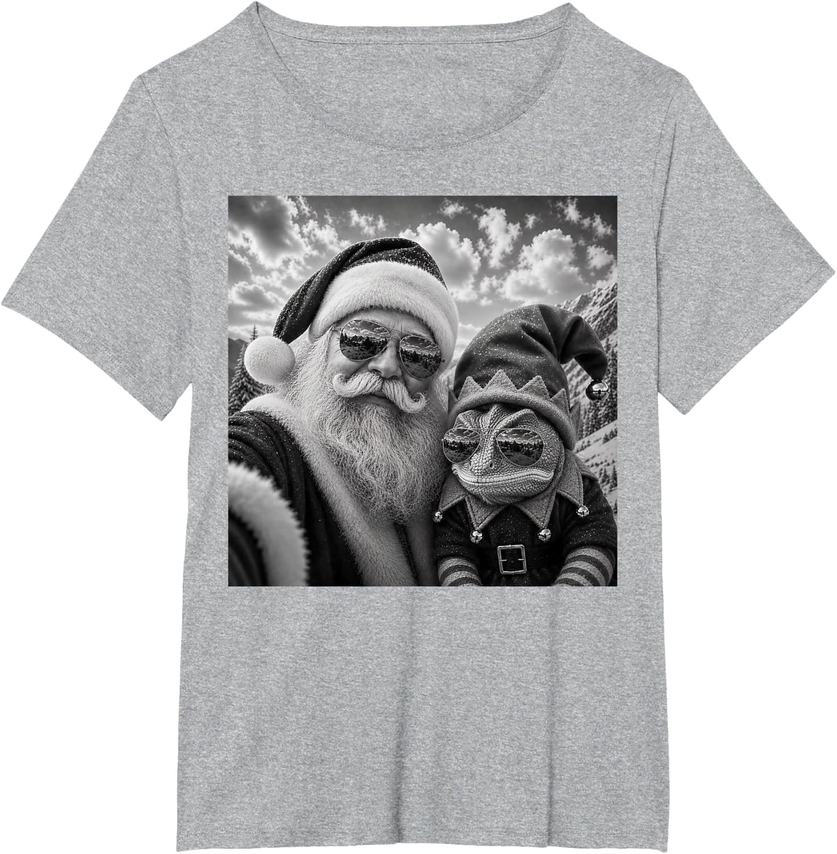 Funny Santa Selfie with Chameleon Christmas T-Shirt - Heather Grey