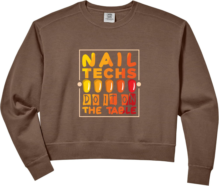 Womens Nail techs do it on the table - Nail Technician Nail Polish Comfort Colors Crop Sweatshirt - Espresso