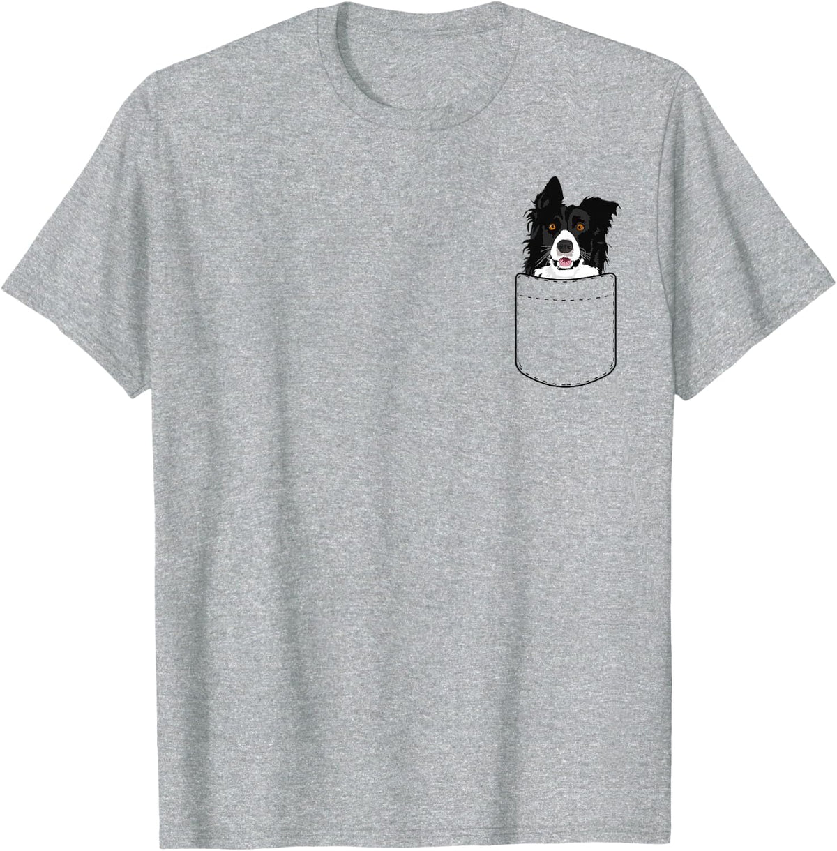 Rough Border Collie Dog In Pocket T-Shirt T-Shirt - Heather Grey