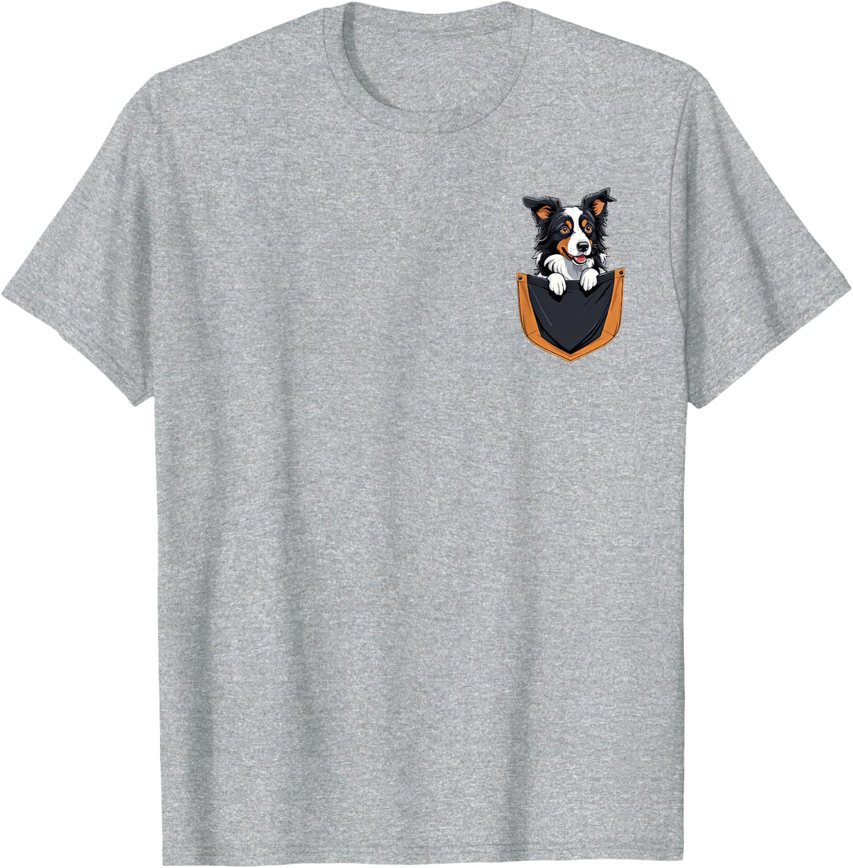 Border Collie Pocket Border Collie Peeking Out Pocket T-Shirt - Heather Grey