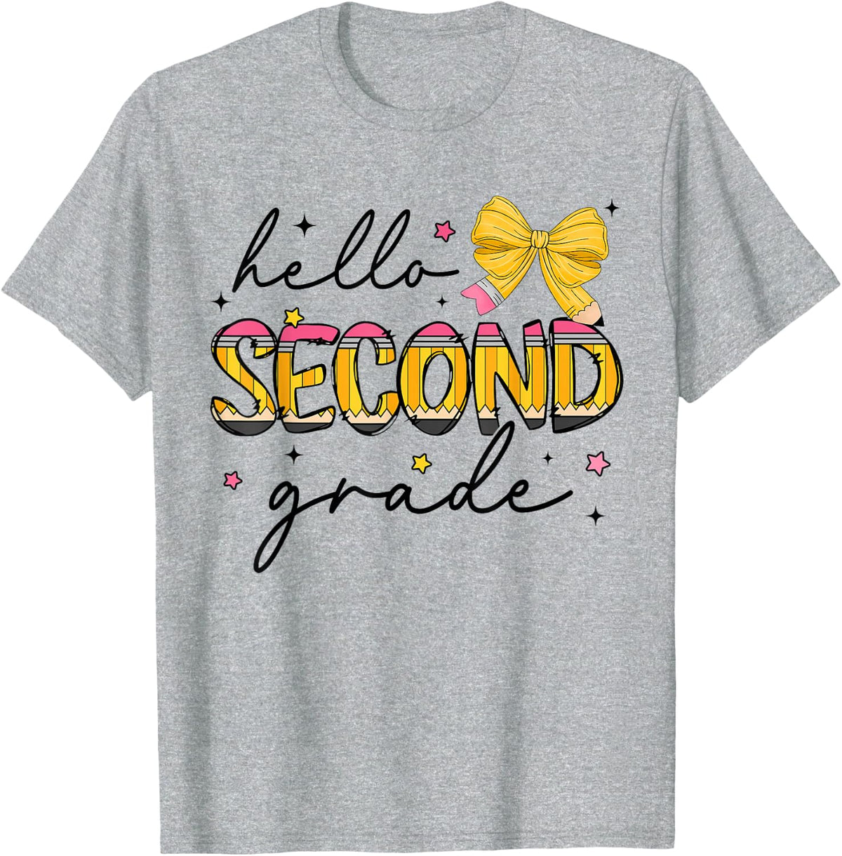 Back to School 2nd Grade Teacher T-Shirt Coquette Bow Pencil Tee Girls Women - Heather Grey