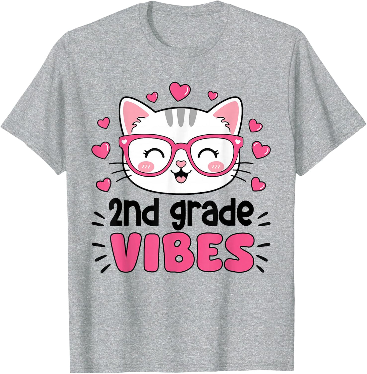 Cute 2nd Grade Vibes Cat Kitten Back to School T-Shirt Girls Kids Tees - Heather Grey