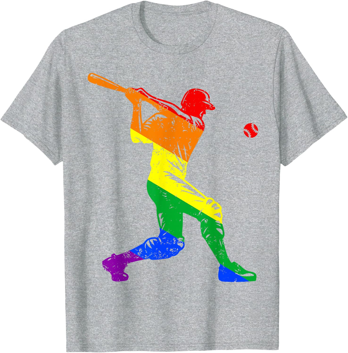 Funny Baseball Player Rainbow Flag Gay Lesbian Pride LGBT T-Shirt - Heather Grey