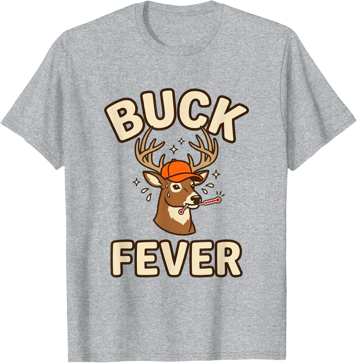 Buck Fever Whitetail Buck Blaze Orange Design T-Shirt - Heather Grey