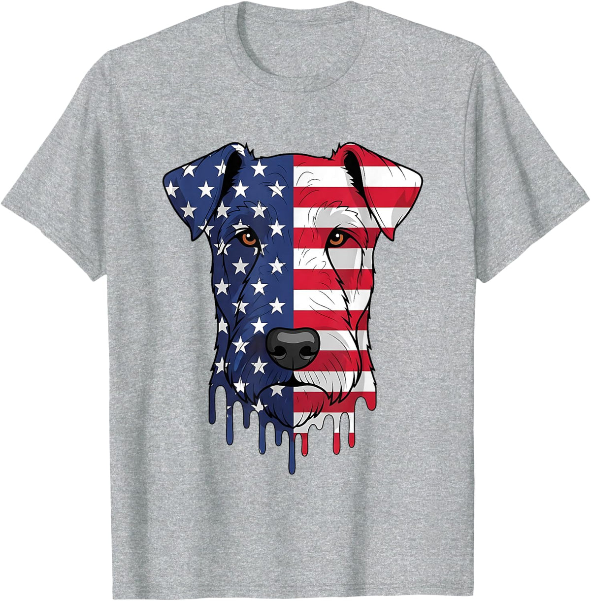 4th of July Airedale Terrier Dog American Flag Tees T Shirts Patriotic - Heather Grey