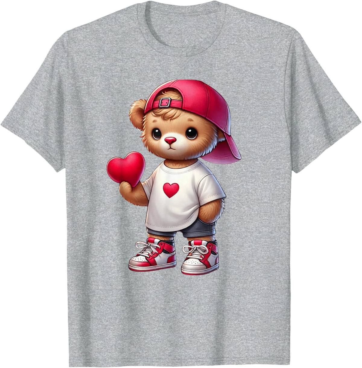 Cute Valentines Day Teddy Bear Holding Heart Boys Kids Tee T-Shirt - Heather Grey