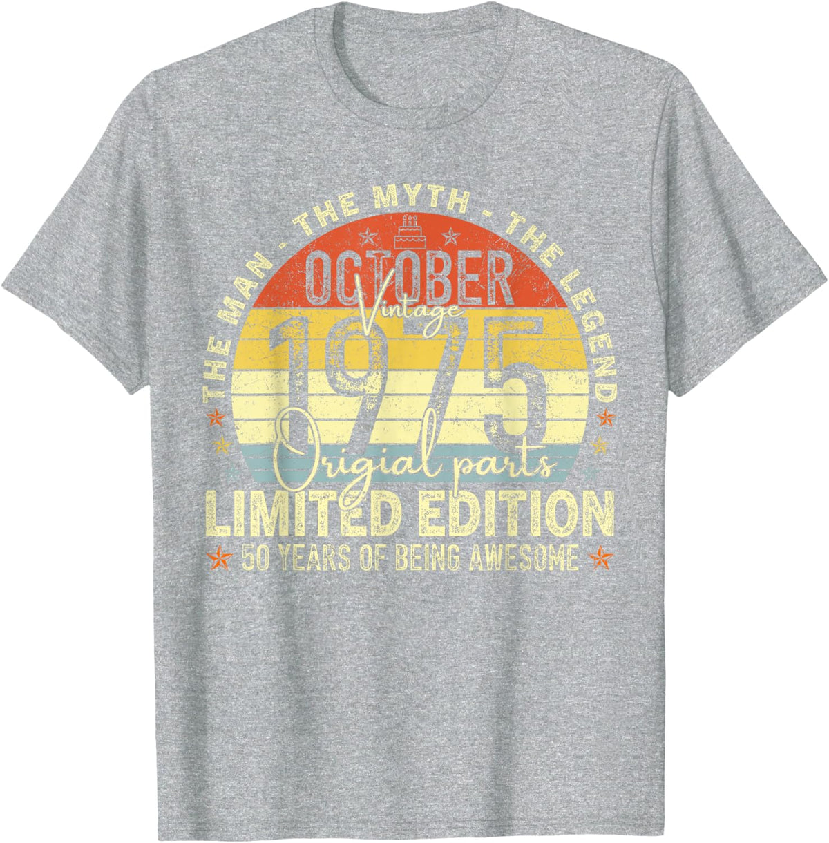 October 1975 50th Birthday Gifts for Men Women 50 Year Old T-Shirt - Heather Grey