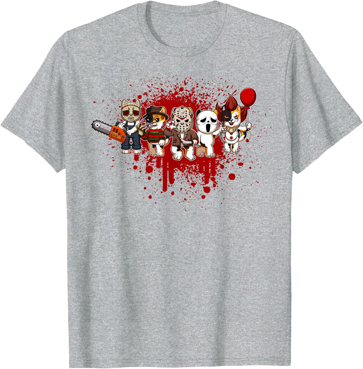 My Little Horror Crew - Halloween Calico Cat T-Shirt for Men Women - Heather Grey