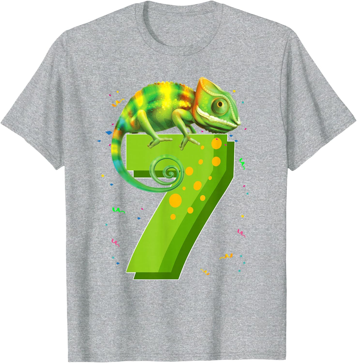 7 Year Old Birthday Shirt Chameleon Themed Party Tee 7th Birthday T-Shirt - Heather Grey
