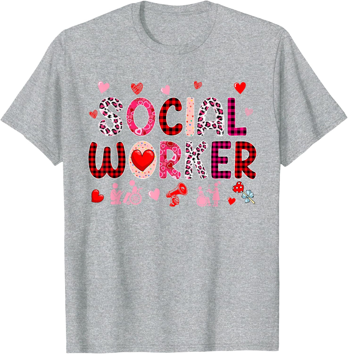 Social Worker Tools Valentine's Day Leopard Cute Hearts T-Shirt - Heather Grey