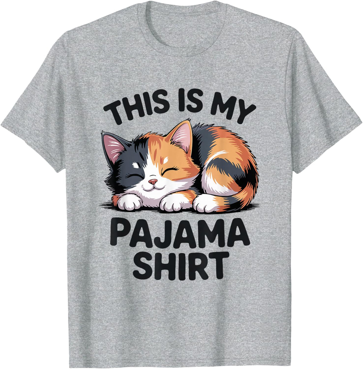 This is My Pajama Funny Calico Cat T-Shirt - Heather Grey