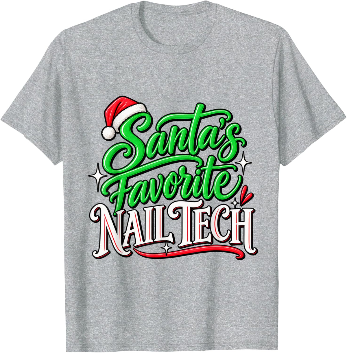 Santa's Favorite Nail Tech Christmas Manicurist T-Shirt - Heather Grey