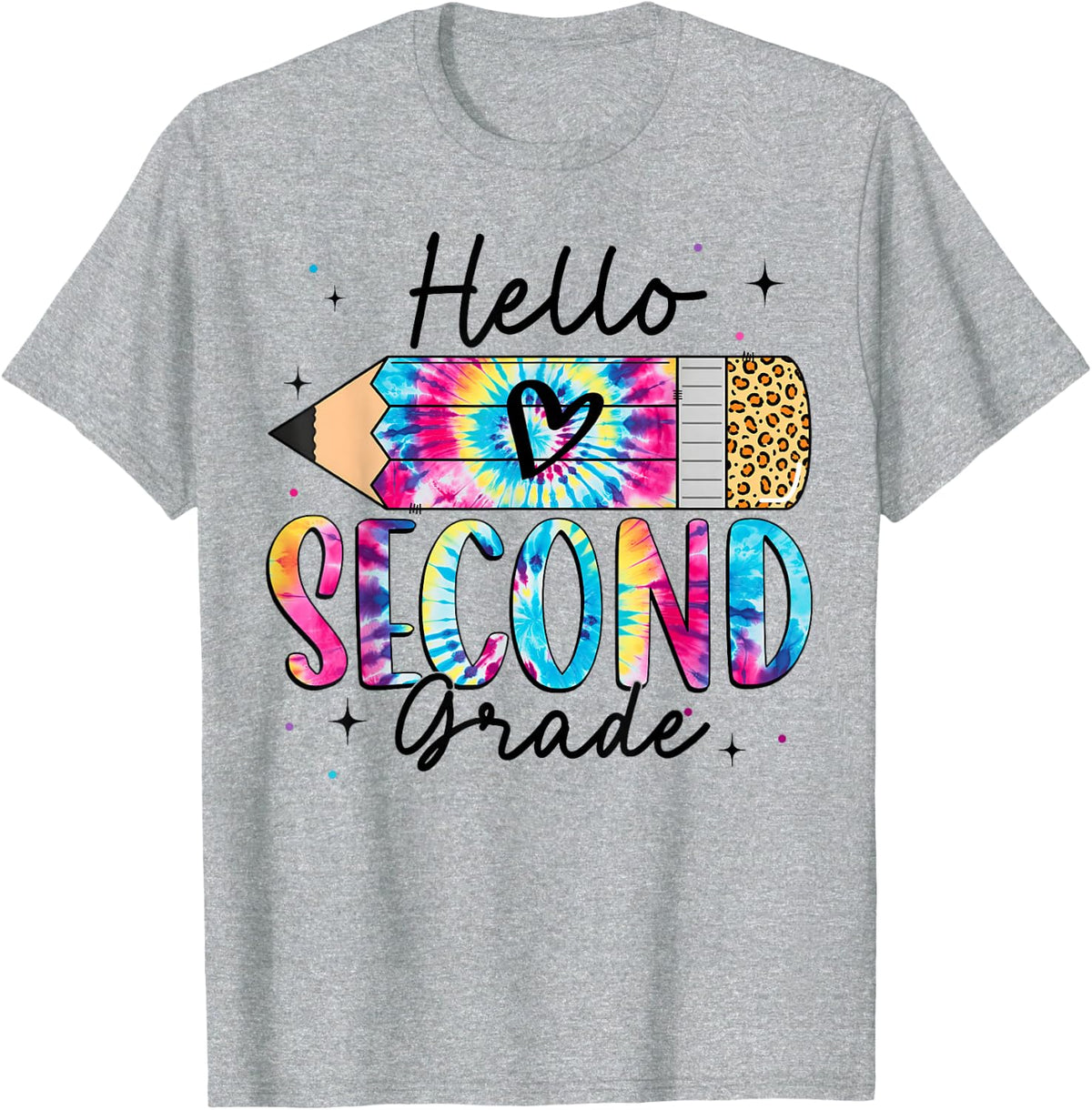 Back to School Hello 2nd Second Grade Tie Dye Pencil Girl T-Shirt - Heather Grey