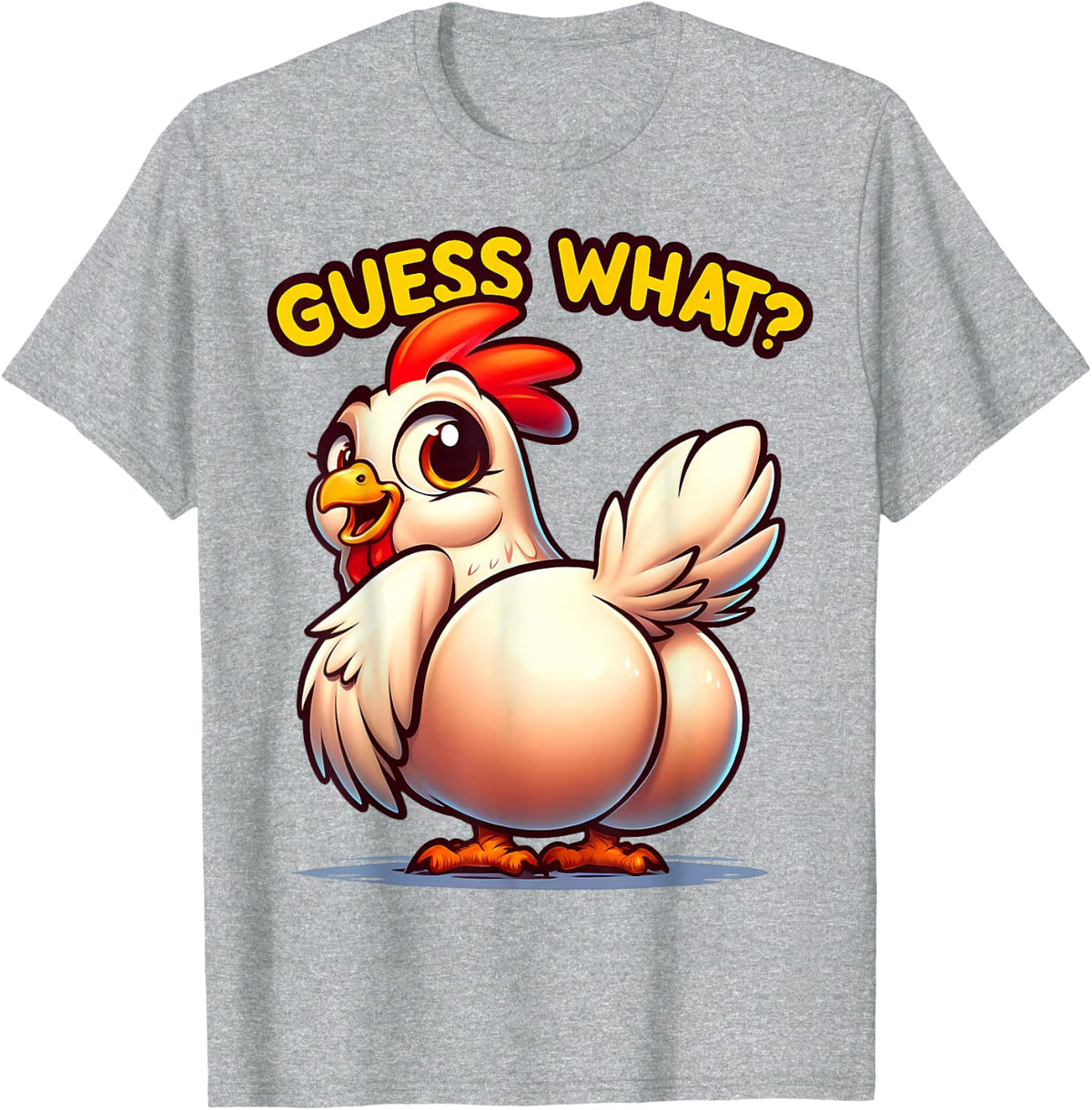 Guess What Chicken Butt Funny Chicken Tees T Shirts for Animal Lovers - Heather Grey