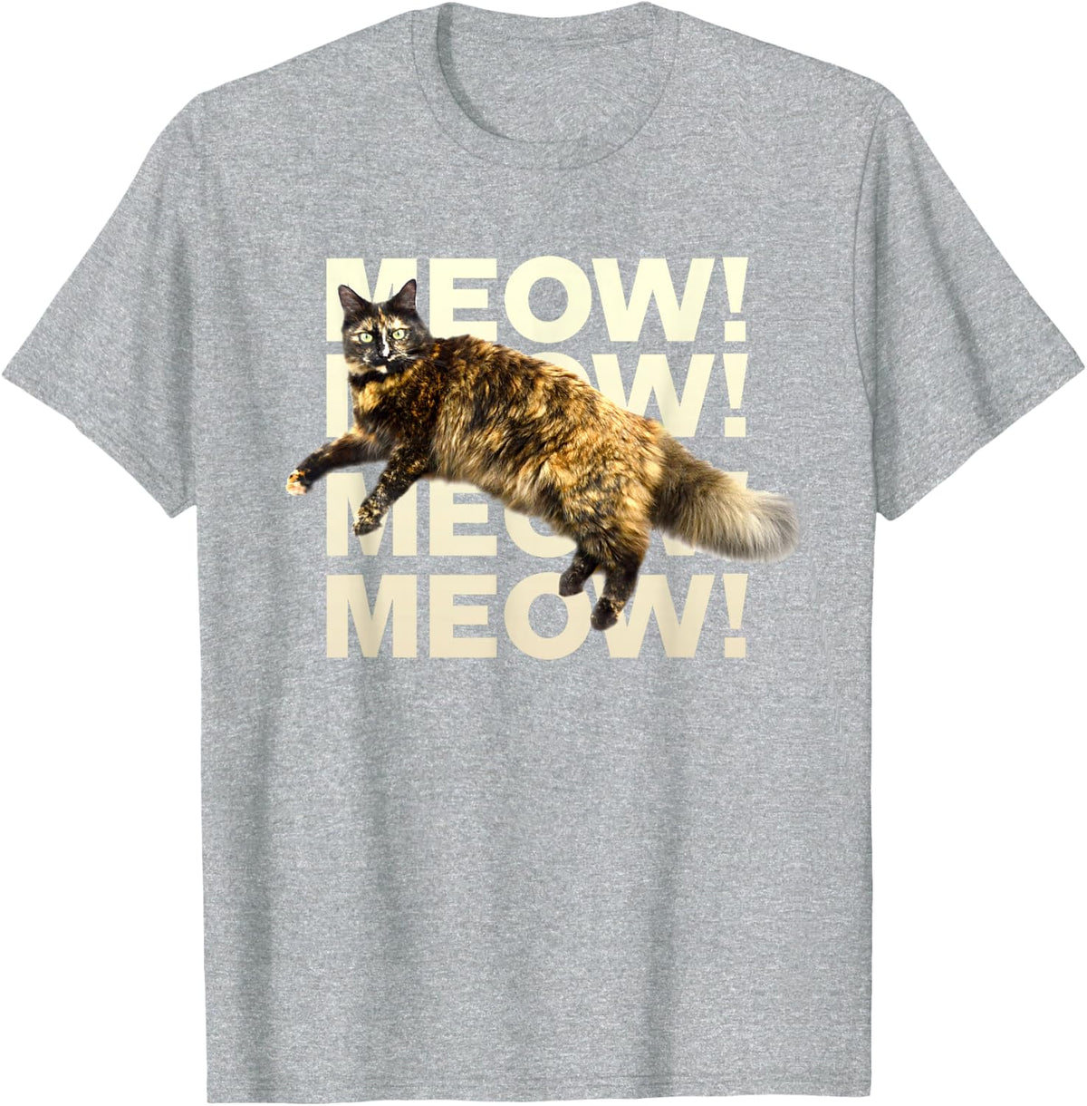 Tortie Cat Meow! Tshirt Fluffy Fat Funny Cat tshirt tee T-Shirt - Heather Grey