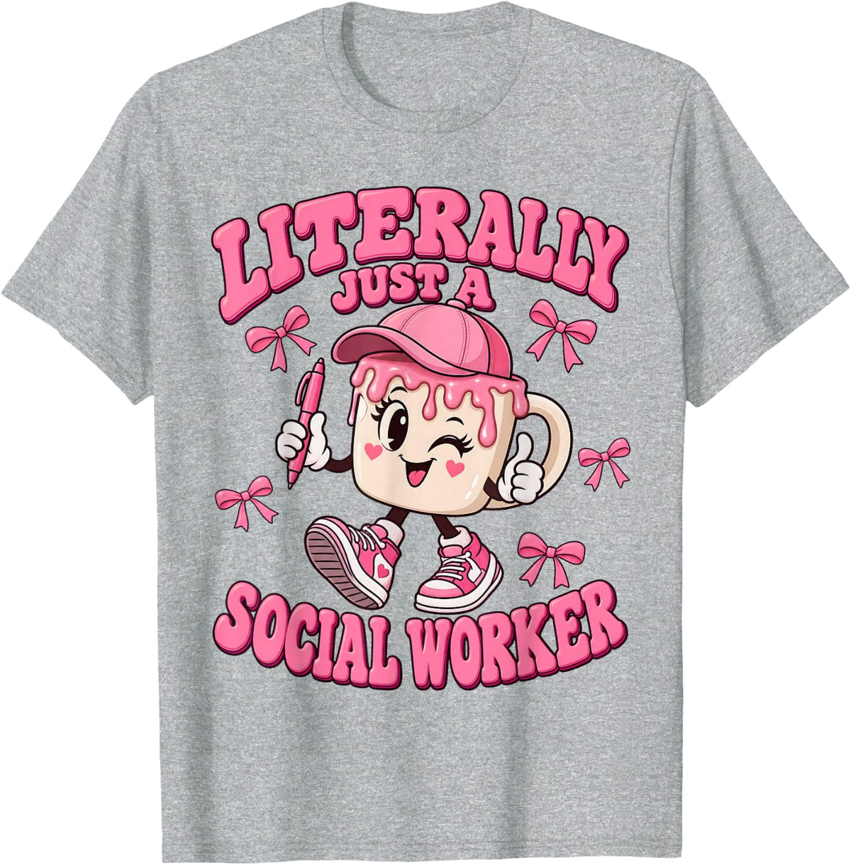 Literally Just A Social Worker Coffee Cup Character Women T-Shirt - Heather Grey