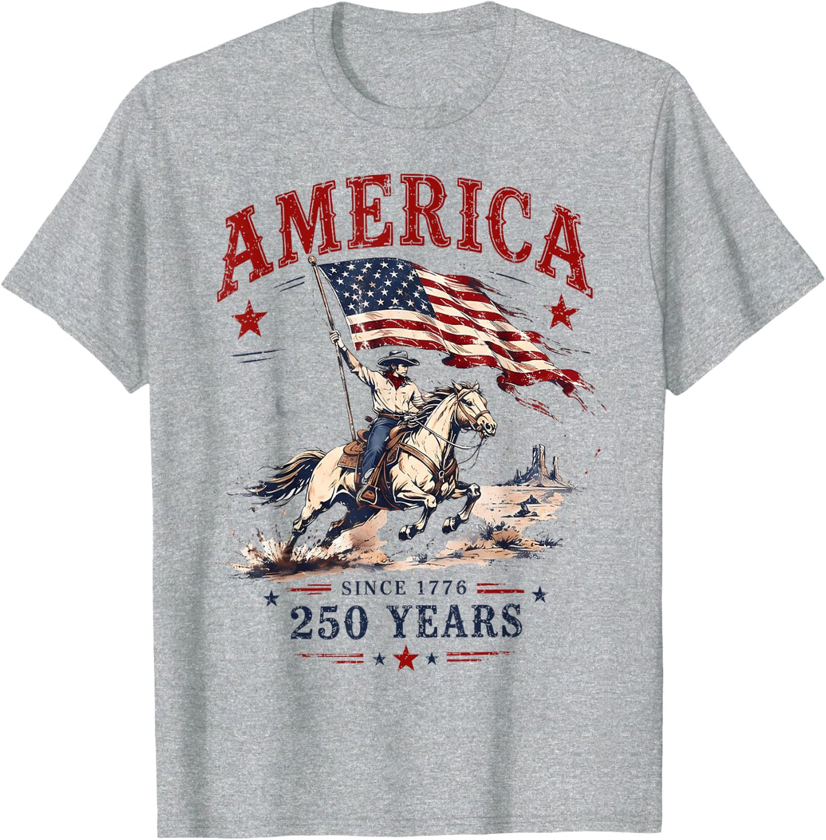 250 Years America 1776 2026 Patriotic Cowboy 4th July 250th T-Shirt - Heather Grey